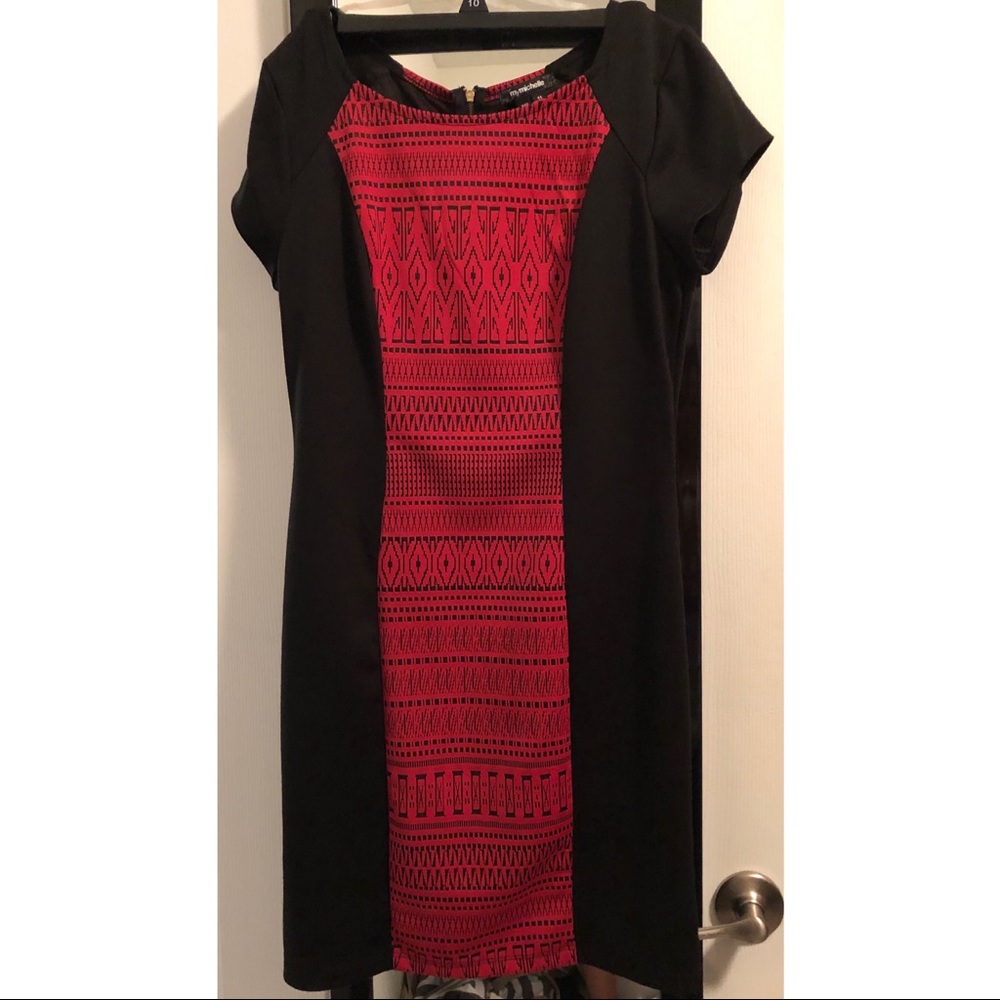 Red and Black fitted dress.